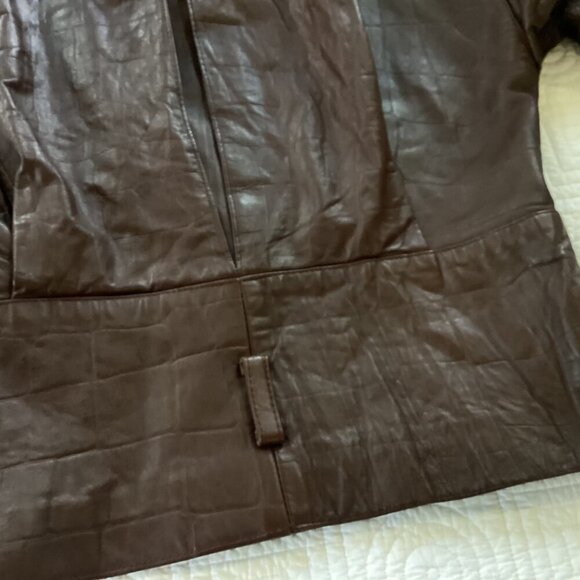 Vintage Brown Leather Jacket With Buckle Cuffs & Zipper Closure 80s - Picture 14 of 16